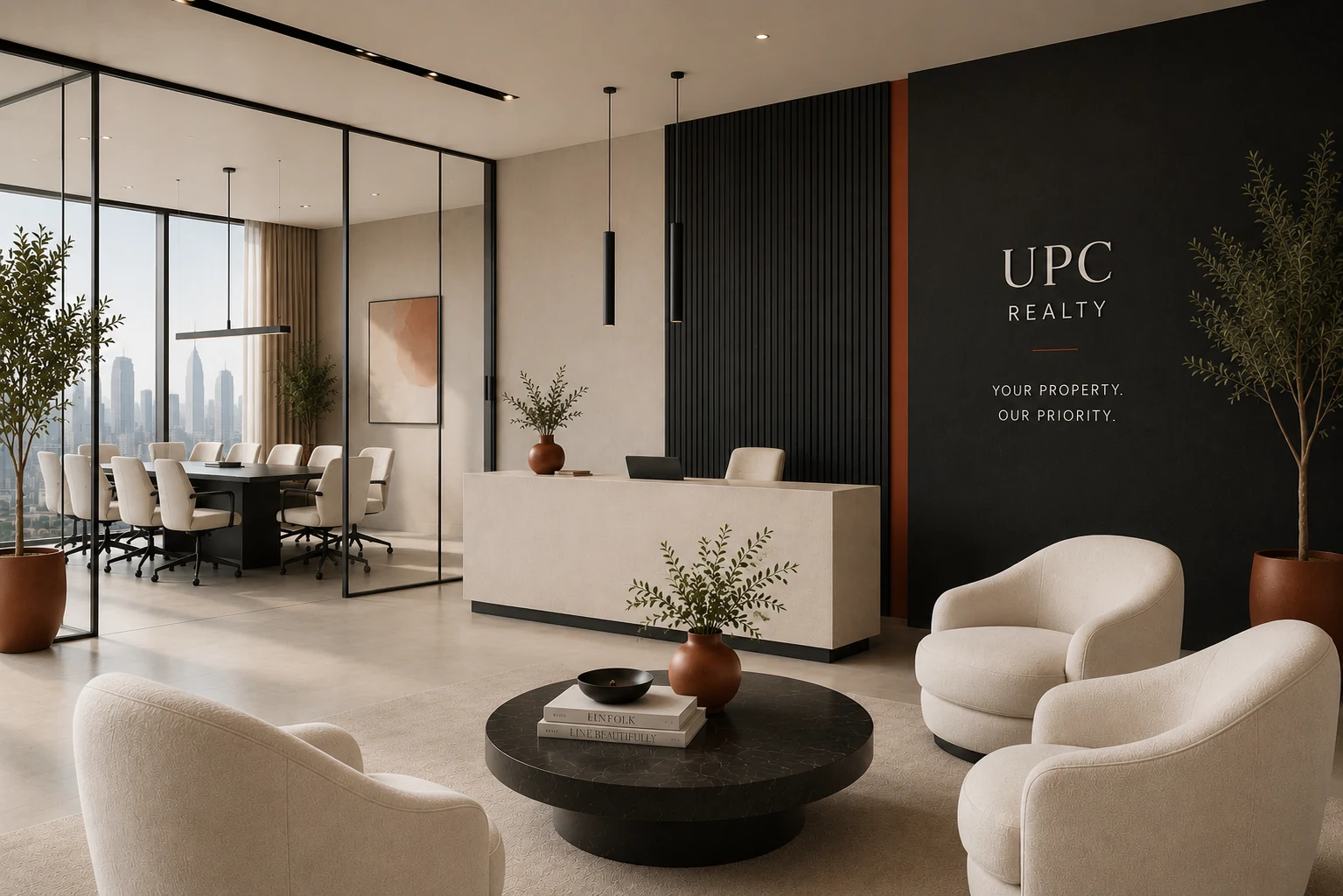 UPC Realty client lounge overlooking Dubai
