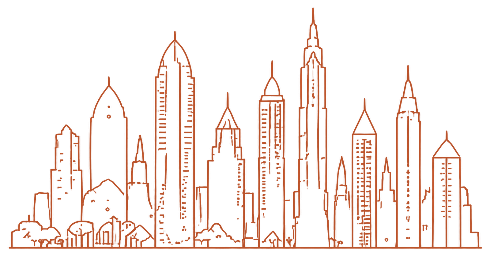 Cognac line illustration of the Dubai skyline